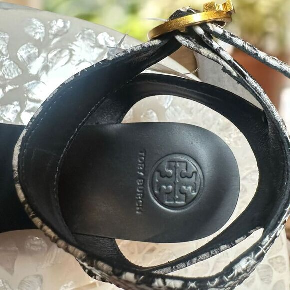 TORY BURCH $425 Camilla Wedge Sandals Women’s 6.5 Snake Print Platform Wood Heel - Picture 8 of 16